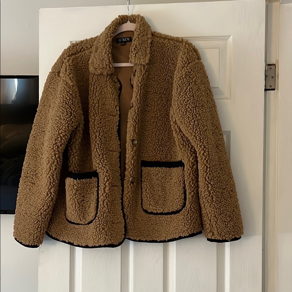 J.Crew Tan Sherpa Jacket with Black Accents